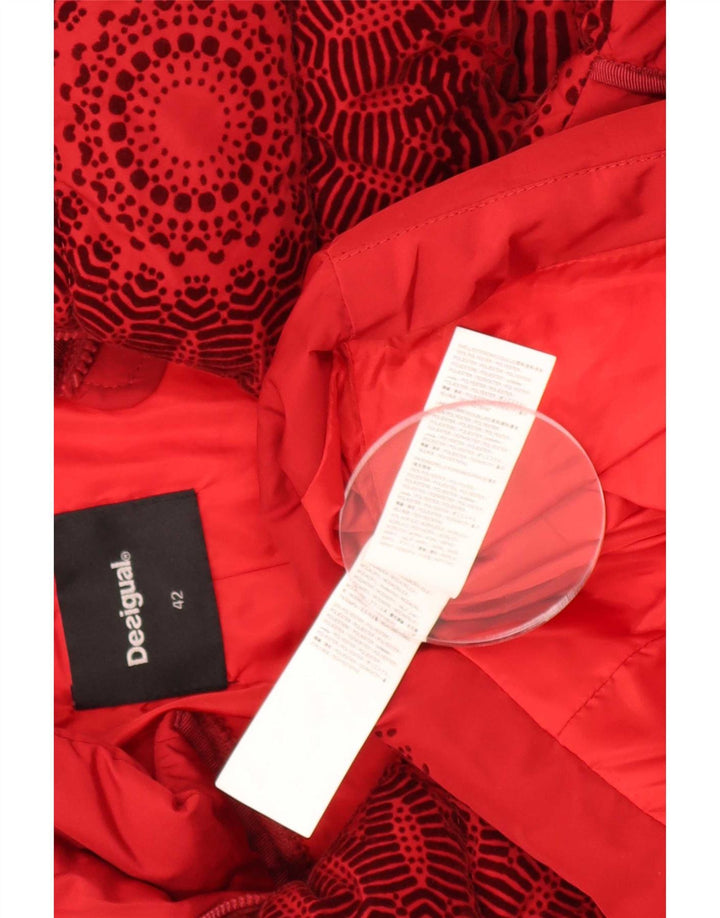 Desigual Veste matelassée graphique pour femme EU 42 Large Rouge Géométrique Polyester