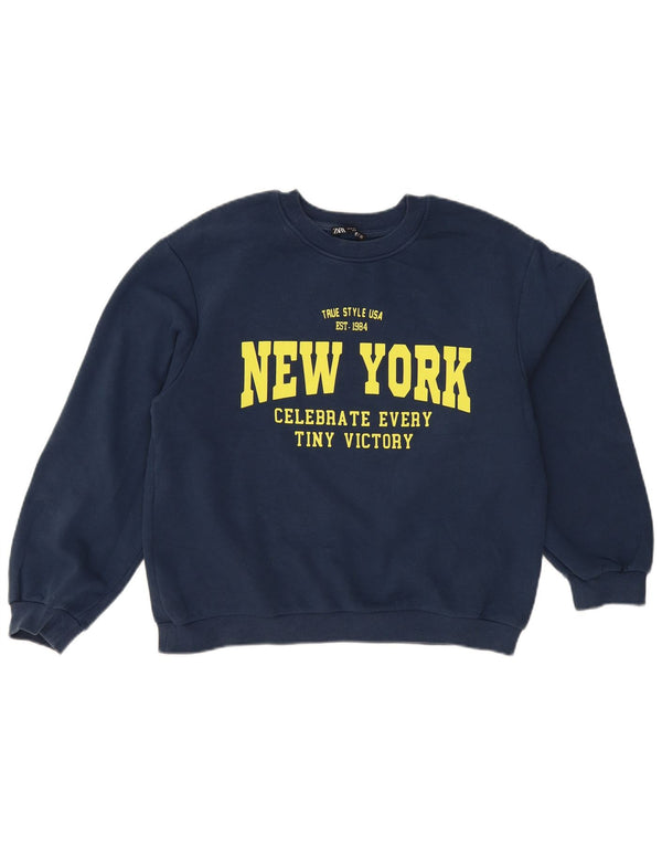 Zara Femme New York Graphic Sweatshirt Jumper UK 14 Bleu Marine Moyen