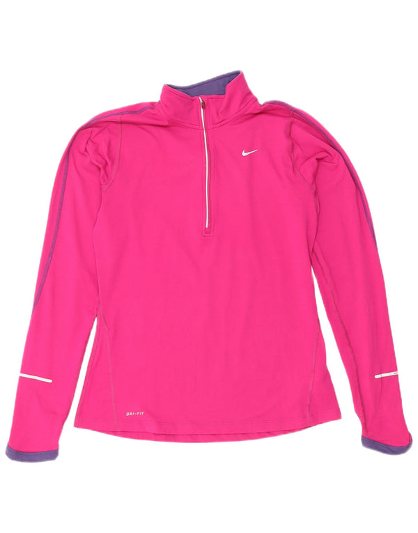 Nike Haut de survêtement Dri Fit à col zippé pour femme UK 10 Petit Rose