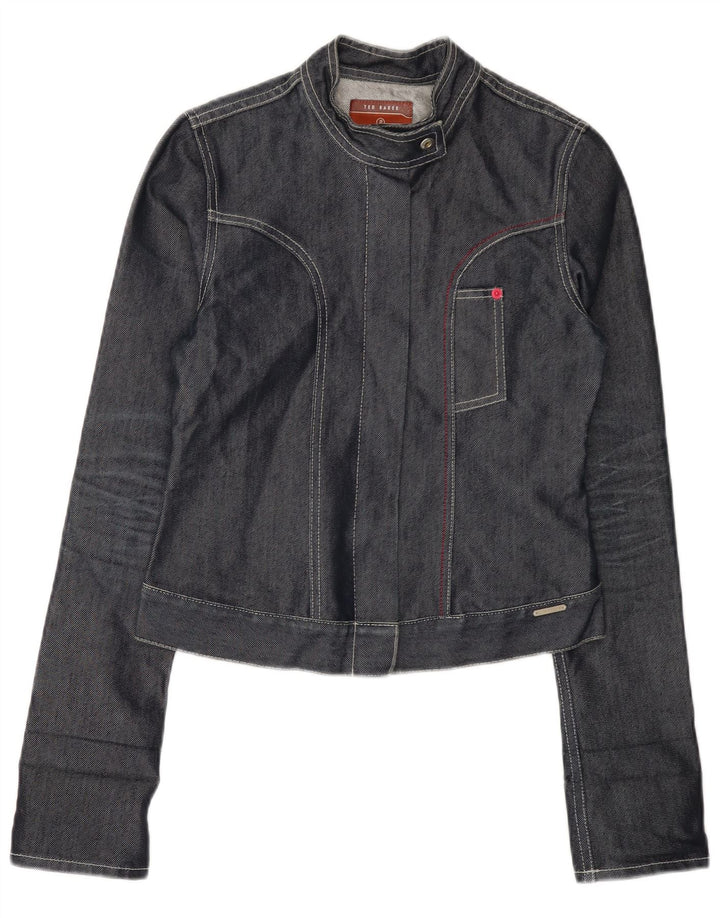 TED BAKER Veste en denim crop femme taille 2 petit coton gris