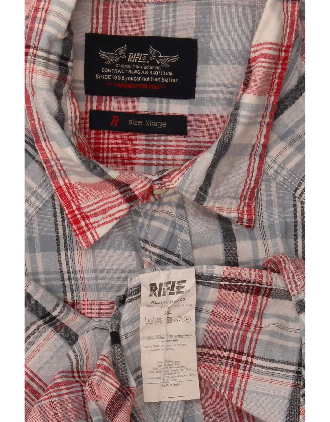 Chemise à manches courtes pour hommes Rifle XL en coton à carreaux multicolores