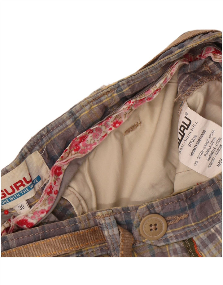 Guru Short Chino Homme W30 Coton Bleu Moyen à Carreaux