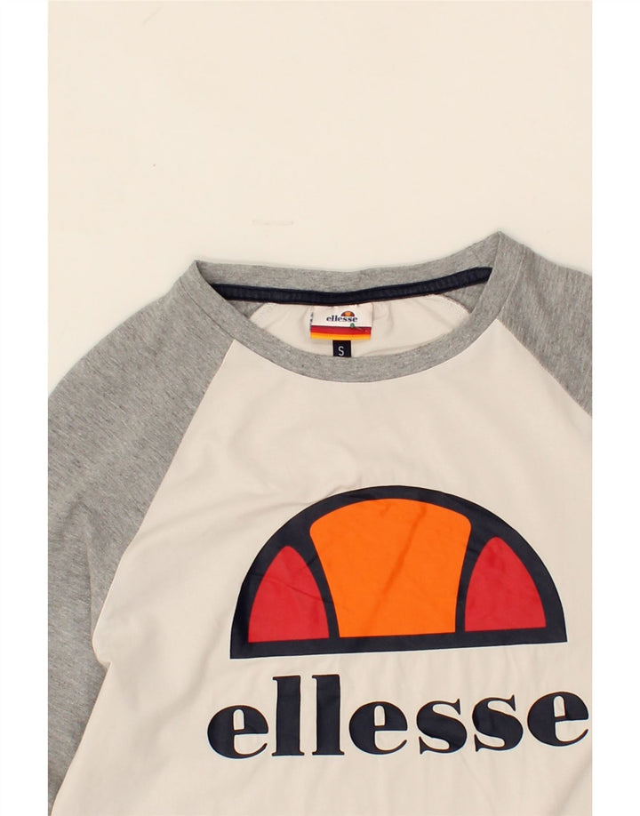 ELLESSE Womens Graphic Top 3/4 Sleeve UK 10 Small White Colourblock Vintage Ellesse and Second-Hand Ellesse from Messina Hembry 