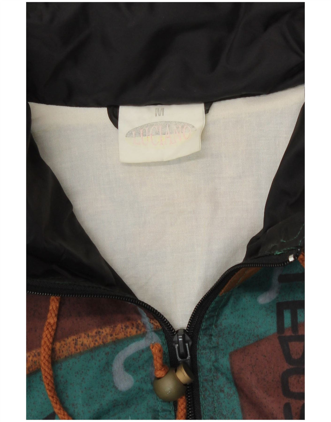 vintage Mens Graphic Pullover Rain Jacket UK 38 Medium Green Colourblock