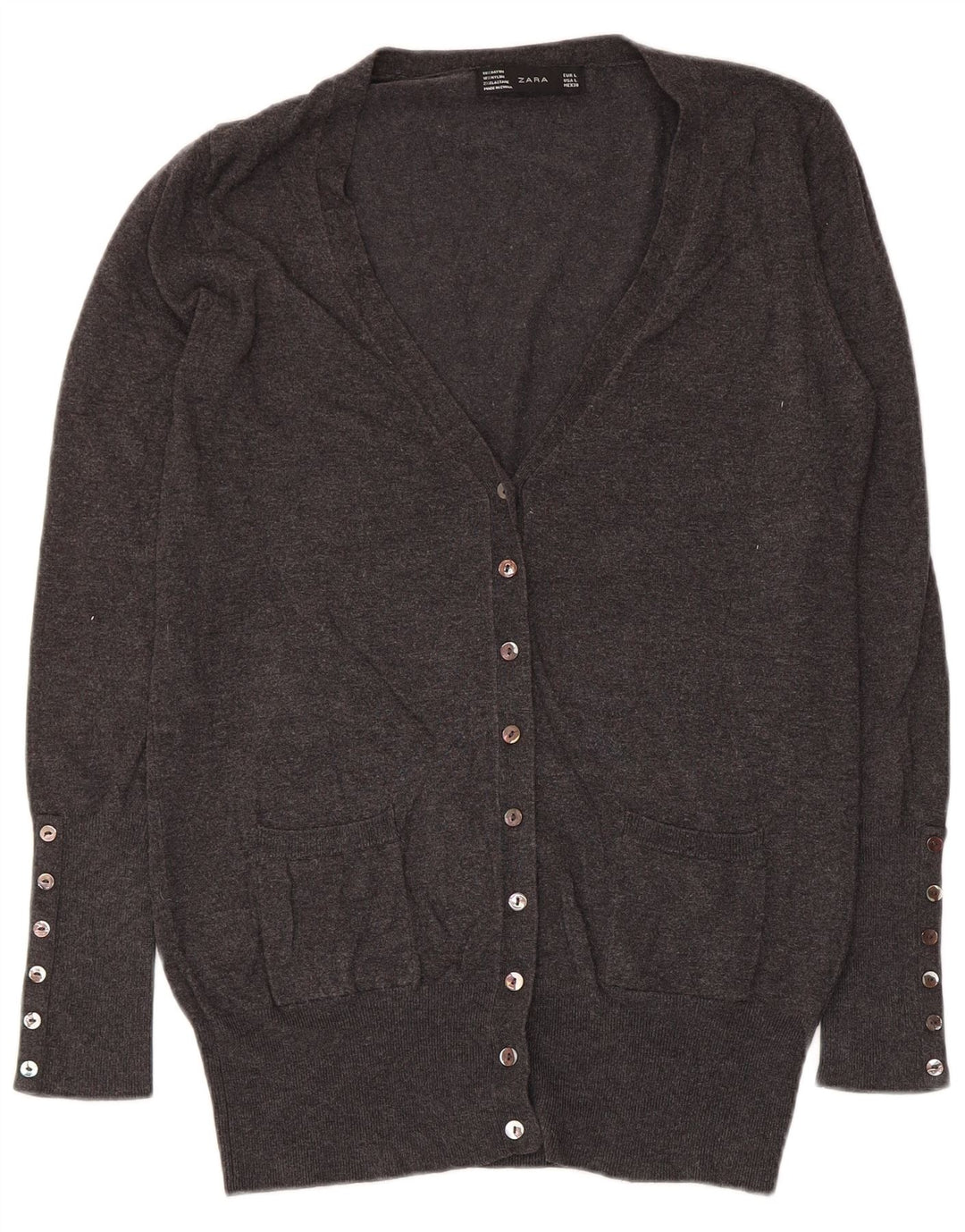 Zara Womens Cardigan Sweater UK 14 Large Rayonne Grise
