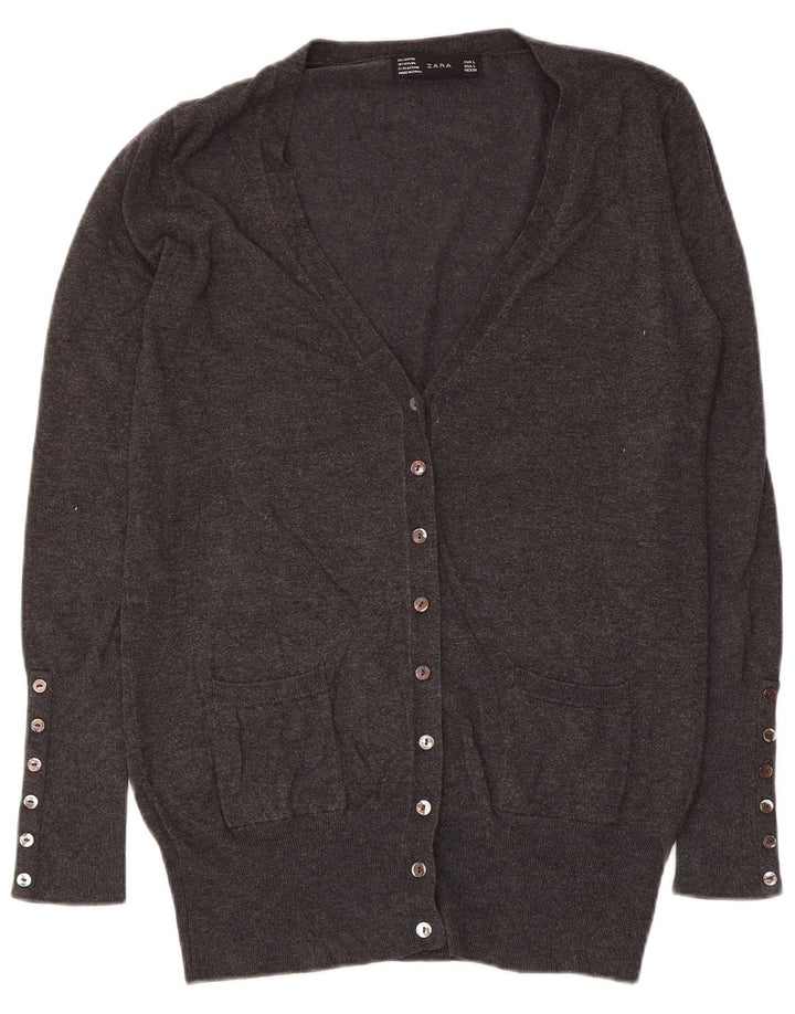Zara Womens Cardigan Sweater UK 14 Large Rayonne Grise