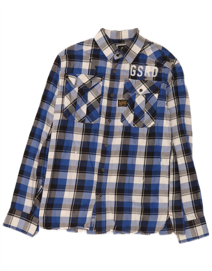 G-Star Chemise en flanelle pour hommes, grand carreaux bleus en coton