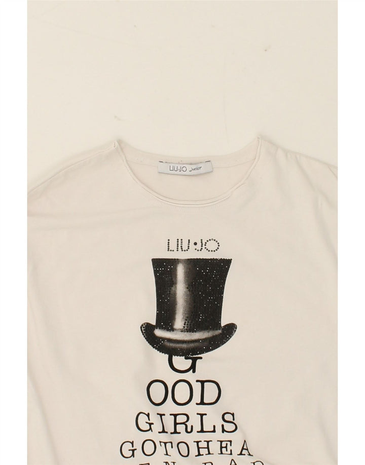 LIU JO Girls Graphic Sweatshirt Jumper 6-7 Years White Vintage Liu Jo and Second-Hand Liu Jo from Messina Hembry 