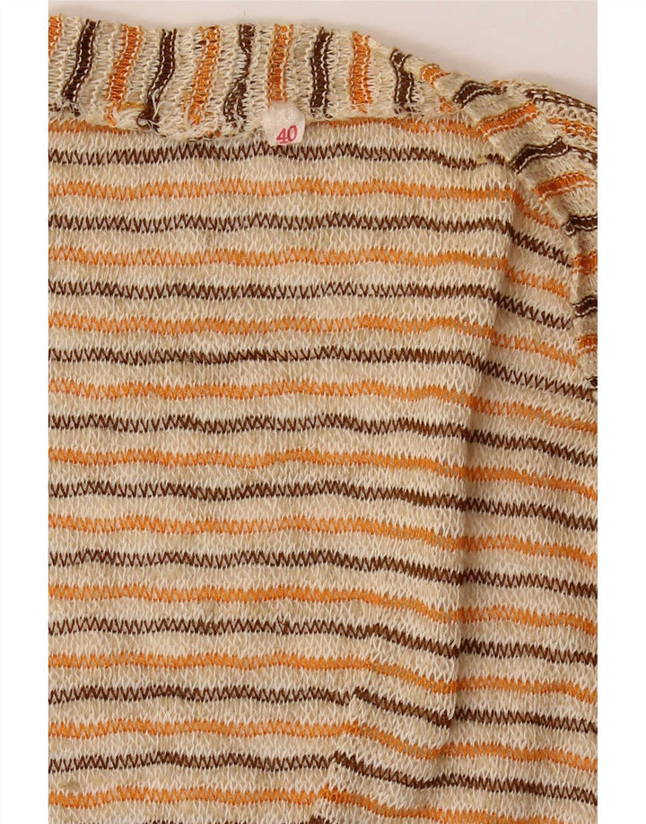 vintage Femmes Crop Cardigan Top EU 40 Moyen Beige Rayé