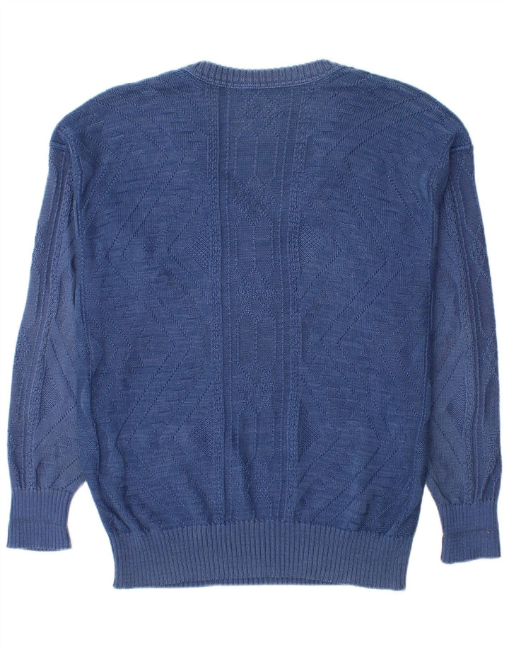 vintage Homme Col V Pull Pull IT 48 Coton Bleu Moyen