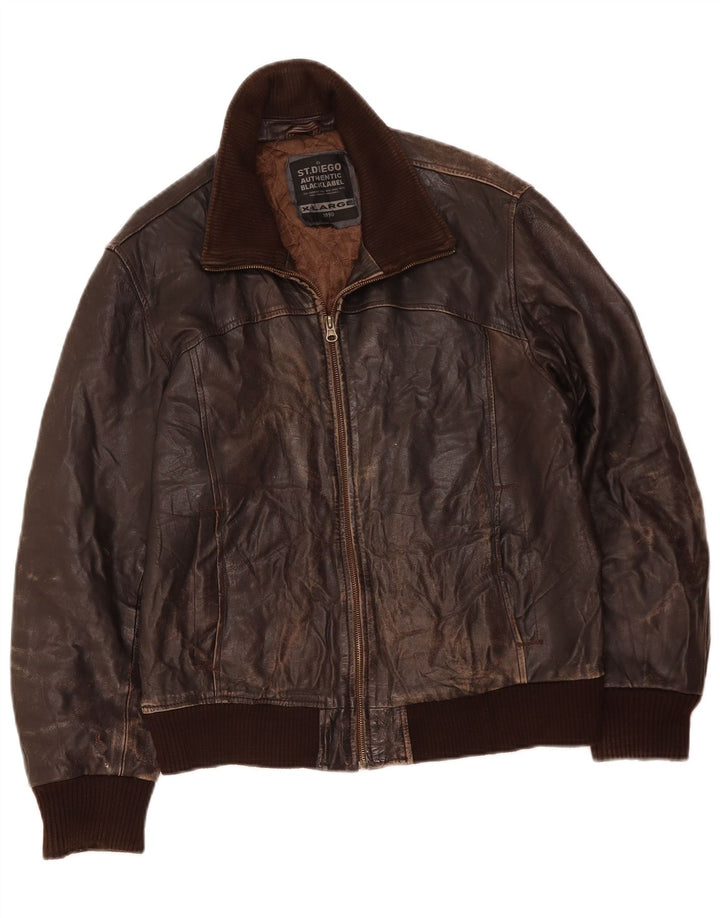 VINTAGE Veste en cuir femme UK 18 XL Cuir Marron