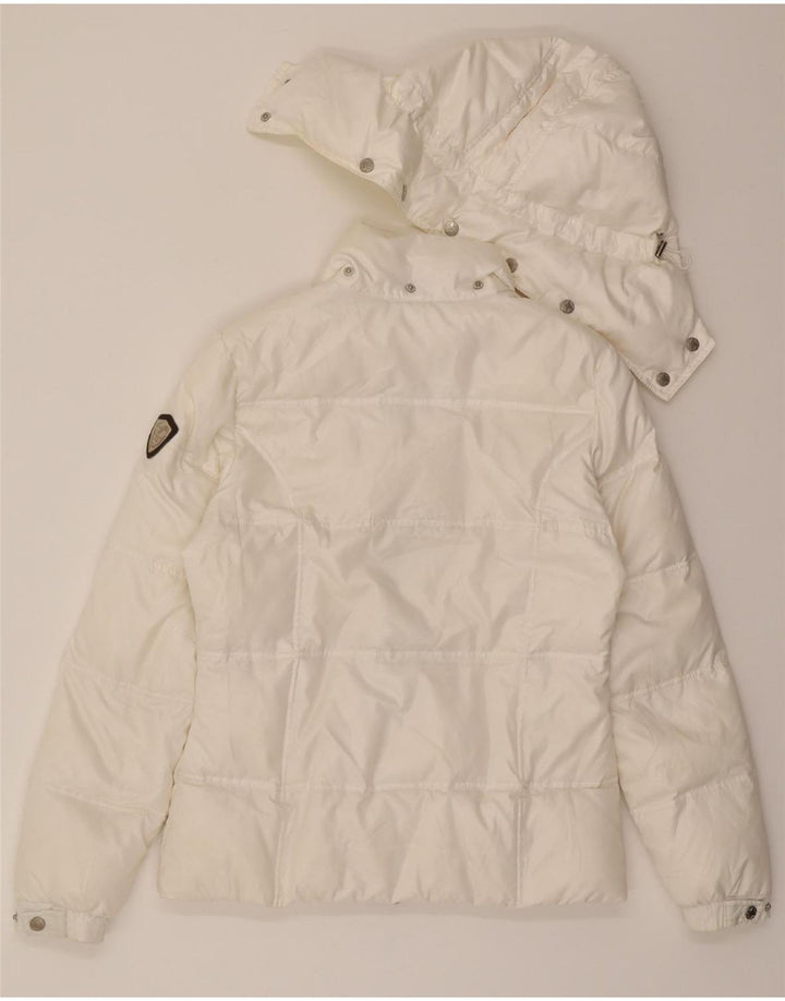 LOTTO Womens Hooded Padded Jacket UK 14 Medium White Polyamide Vintage Lotto and Second-Hand Lotto from Messina Hembry 