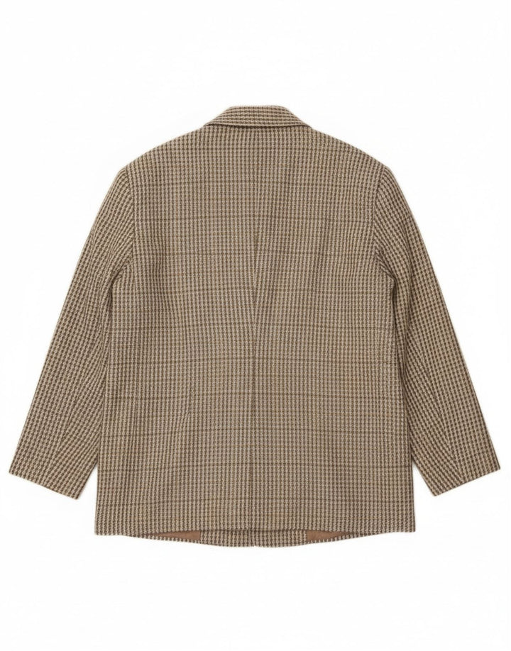 vintage Femme 2 Bouton Blazer Veste IT 46 Grande Laine Vichy Kaki