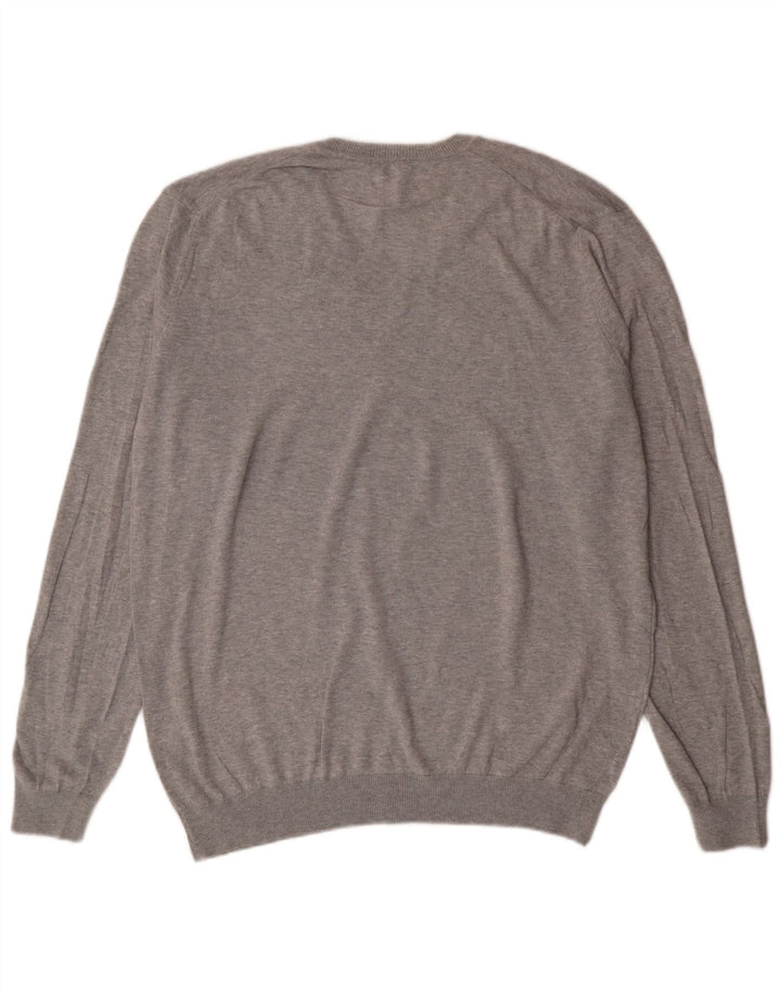 United Colors of Benetton Pull col V Homme XL Gris Coton Classique