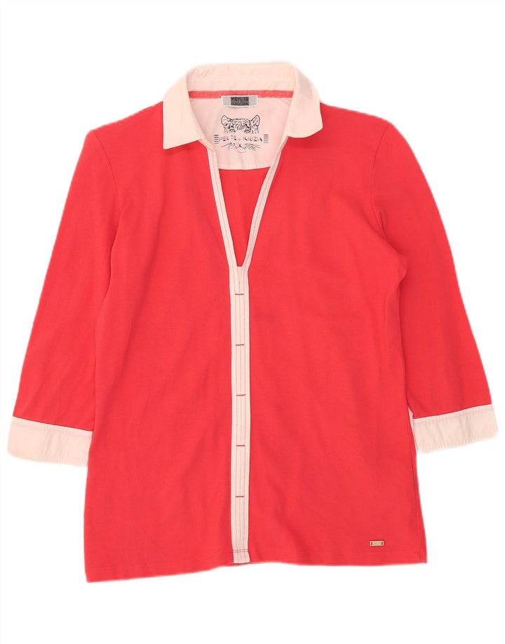 Perte by Krizia Haut chemisier à manches 3/4 pour femme UK 12 Rouge moyen Colourblock