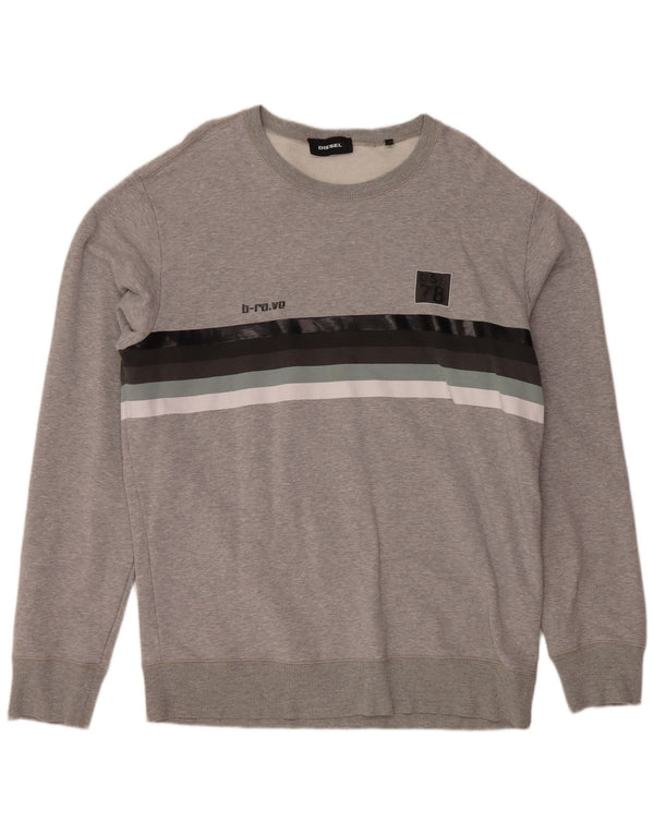 DIESEL Sweat-Shirt Homme XL Gris Rayé Coton
