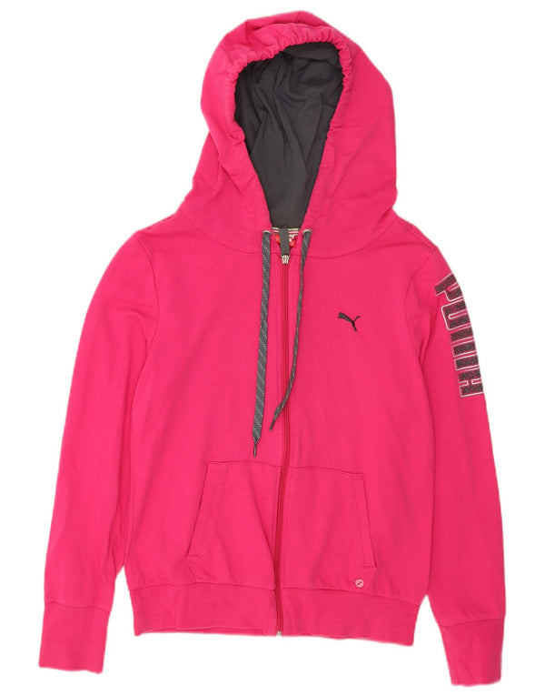 Puma Pull à capuche graphique zippé pour femme UK 12 Coton rose moyen