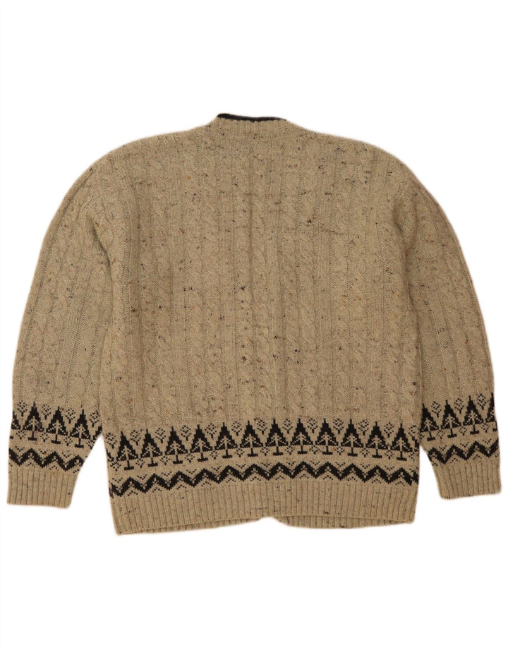 vintage Mens Cardigan Sweater IT 50 Moyen Gris Fair Isle Wool