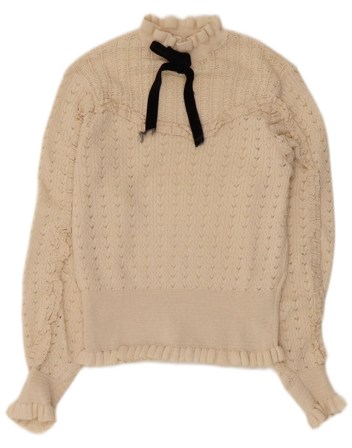 Zara Pull transparent à col roulé pour femme UK 8 Small Blanc cassé
