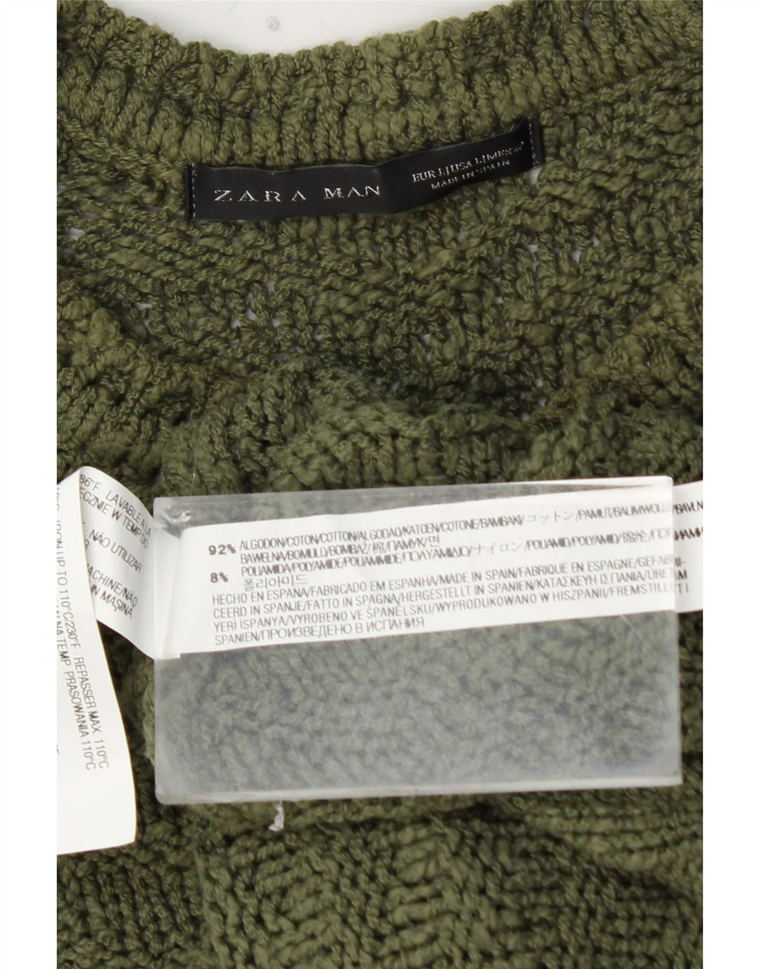 ZARA Pull à col rond pour homme en coton kaki Large