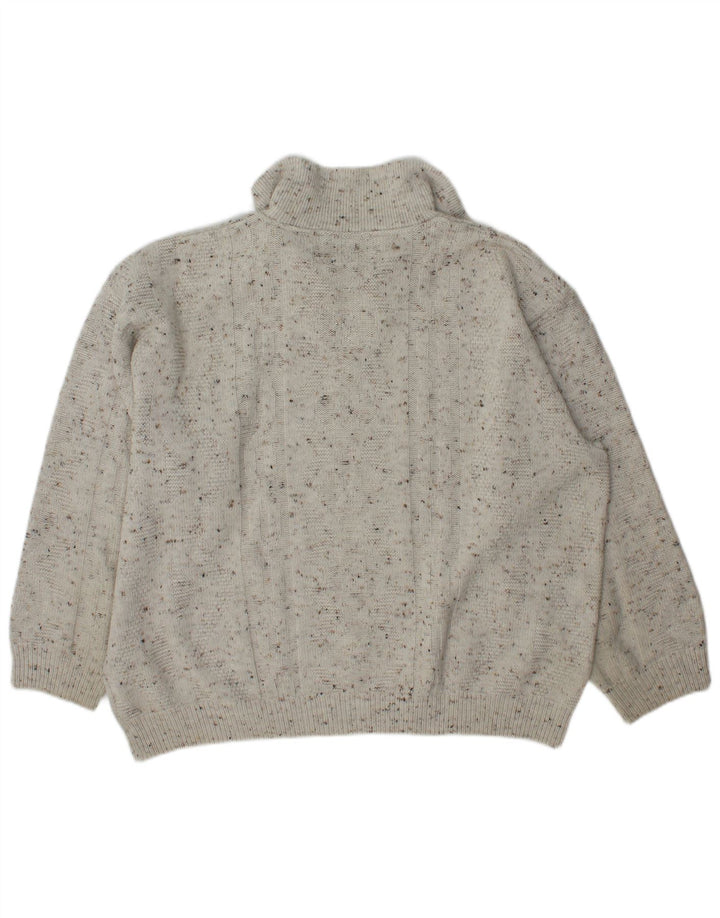 C&A Homme Canda Zip Neck Jumper Pull Large Blanc Cassé Acrylique Moucheté