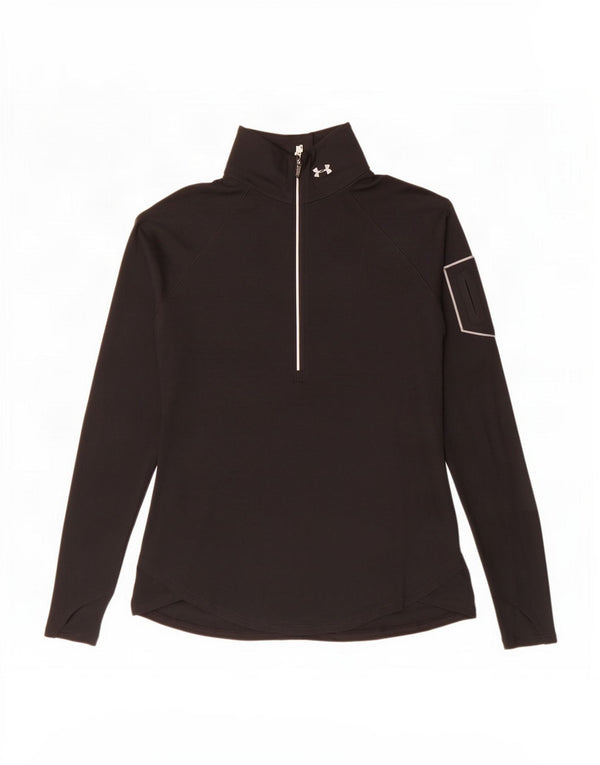 Under Armour Haut de survêtement à col zippé pour femme UK 14 Large Noir