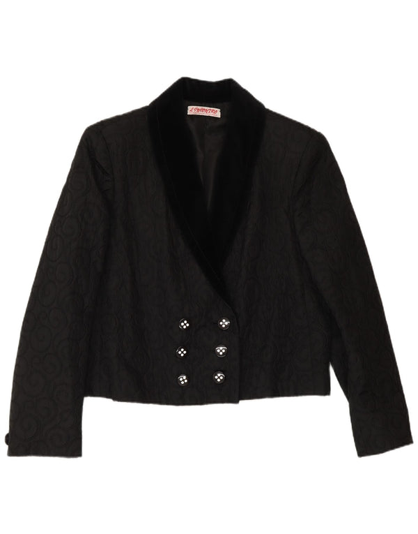 VINTAGE Femme Double Breasted Blazer Veste UK 14 Moyen Noir Paisley