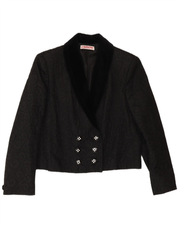 VINTAGE Femme Double Breasted Blazer Veste UK 14 Moyen Noir Paisley