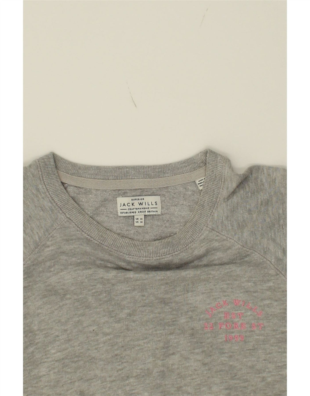 JACK WILLS Womens Sweatshirt Jumper UK 14 Large  Grey Cotton Vintage Jack Wills and Second-Hand Jack Wills from Messina Hembry 