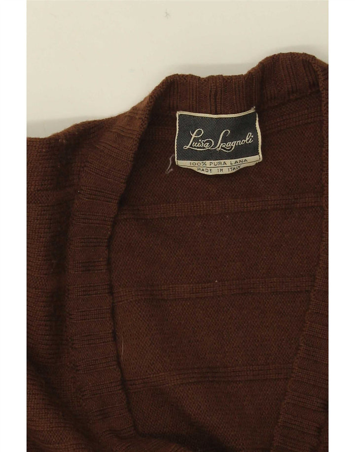 Luisa Spagnoli Pull Cardigan Femme UK 14 Laine Rayée Marron Moyen