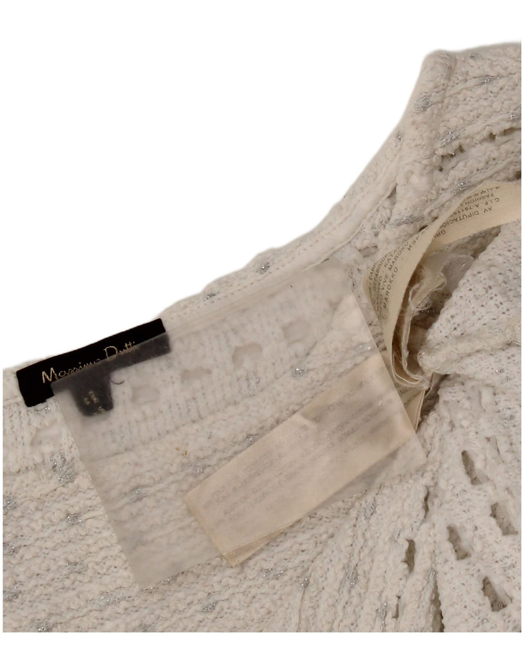 Massimo Dutti Pull à col bateau en crochet pour femme UK 14 Blanc moyen