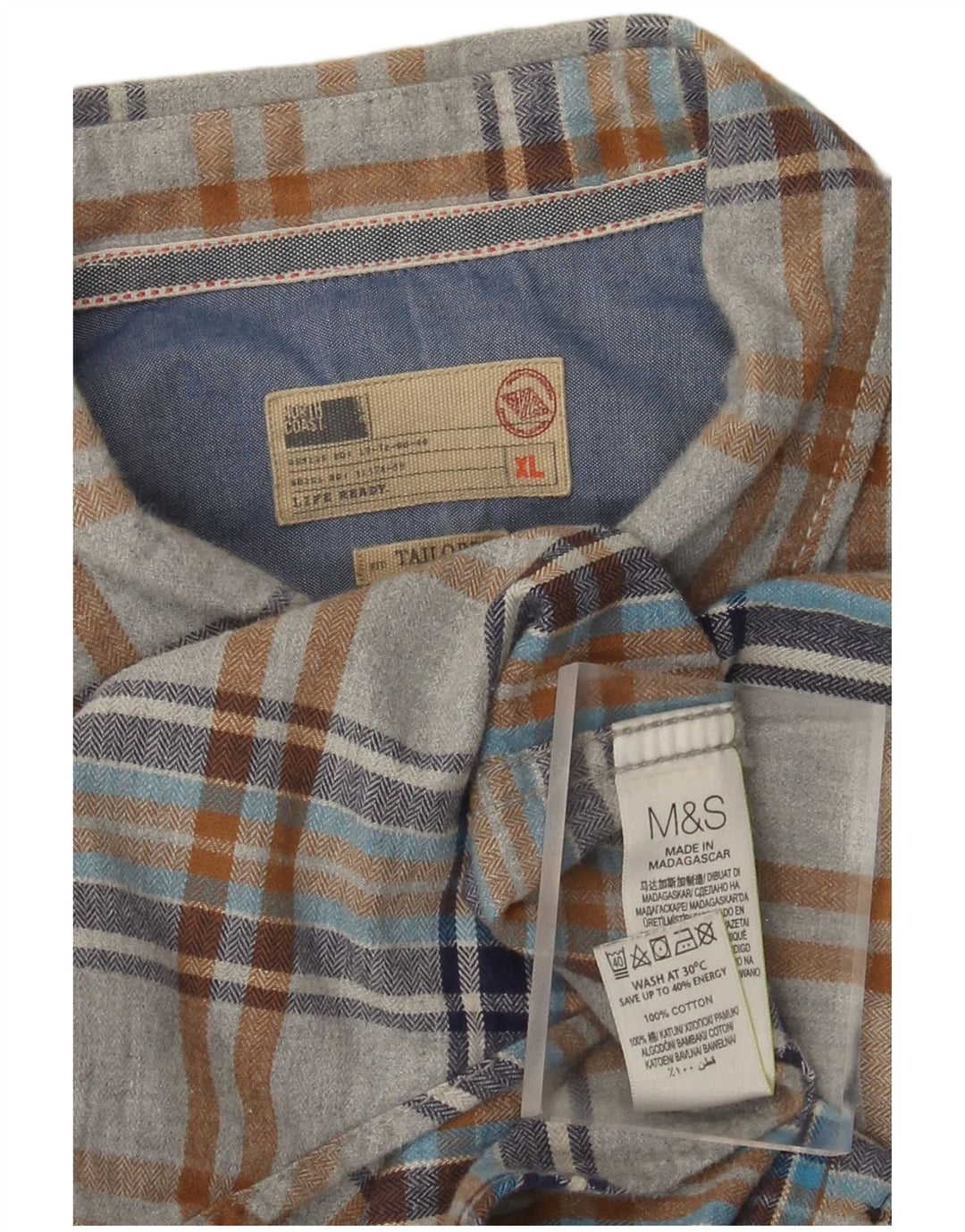 Marks & Spencer Chemise en flanelle sur mesure pour homme XL en coton à carreaux gris