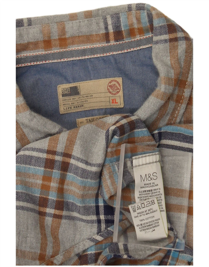 Marks & Spencer Chemise en flanelle sur mesure pour homme XL en coton à carreaux gris