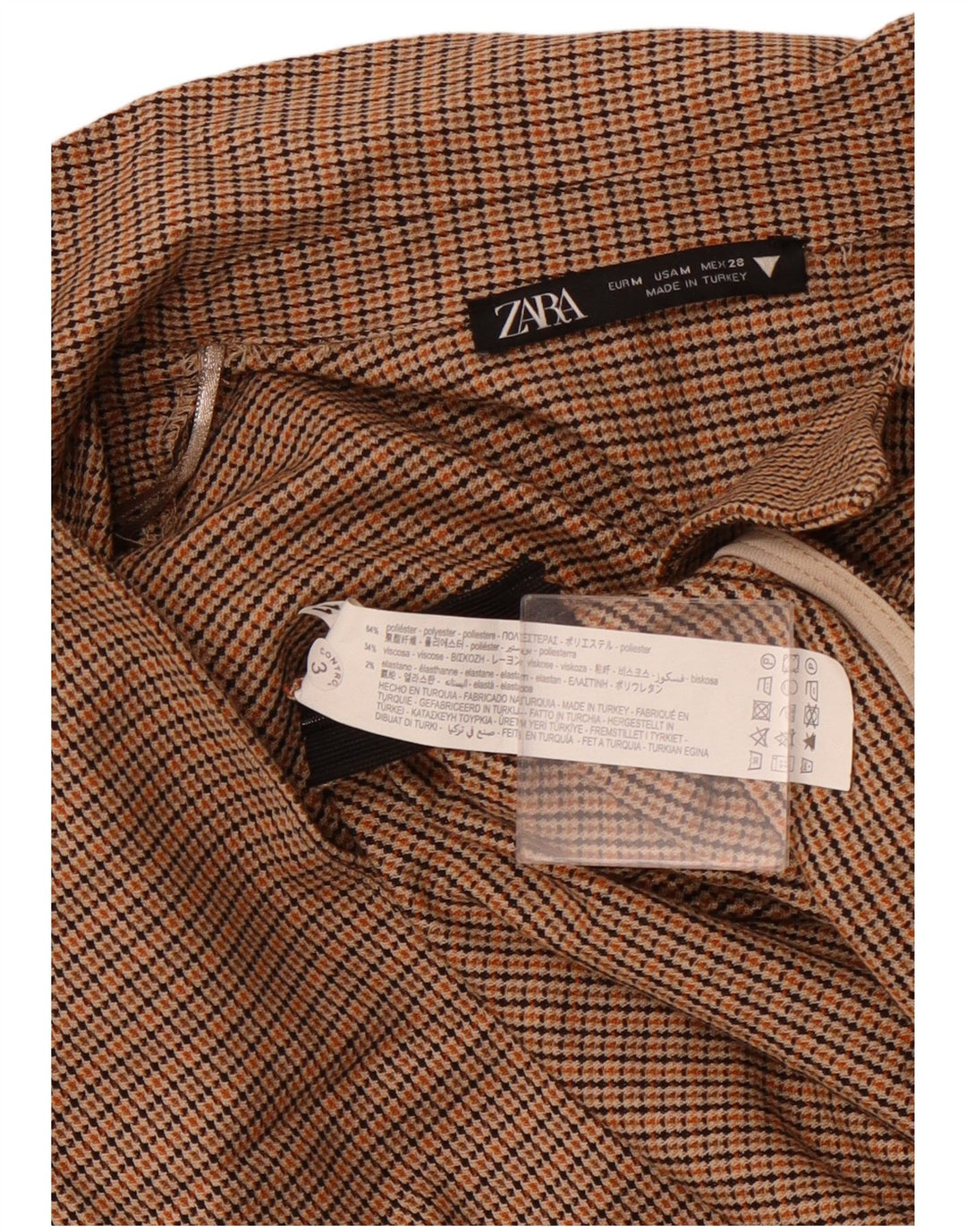 ZARA Femme Haut court à manches longues UK 12 Polyester pied-de-poule marron moyen