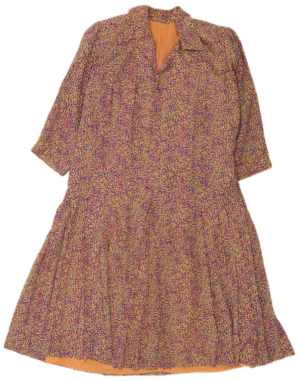 vintage Femmes 3/4 Manches A-Line Robe UK 14 Moyen Multicolore Rétro