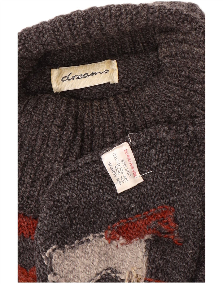 vintage Mens Roll Neck Jumper Pull Taille Unique Gris Géométrique Acrylique