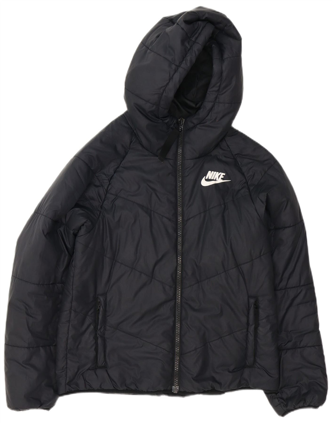 Nike Veste matelassée surdimensionnée à capuche pour femme UK 10 Petit Noir Polyester