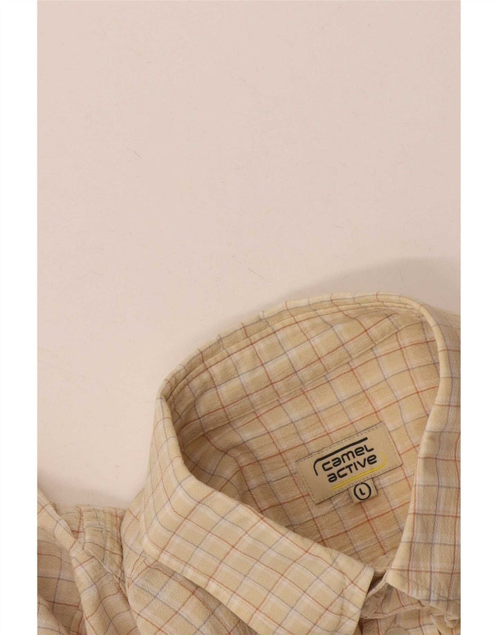 Camel Active Chemise à manches courtes pour hommes, grands carreaux beiges