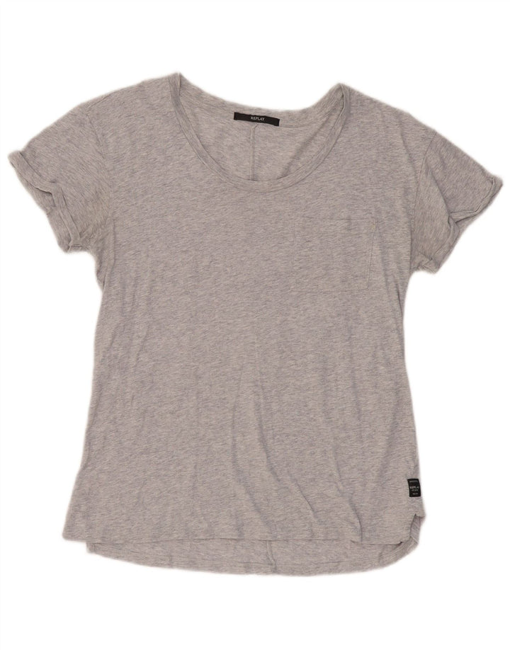 REPLAY T-Shirt Femme Top UK 10 Small Gris