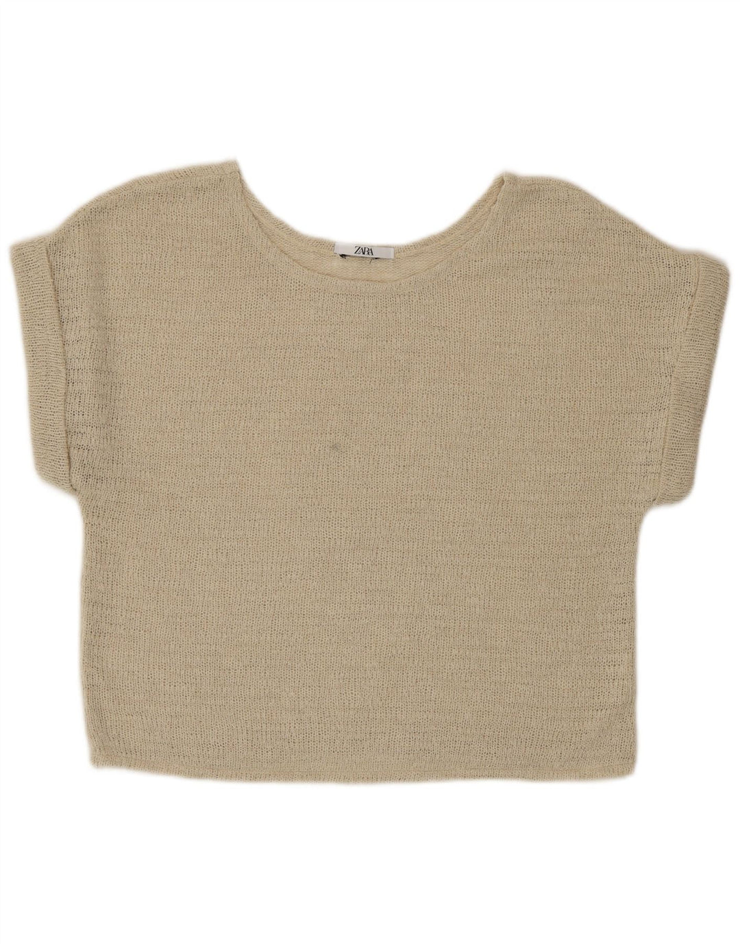 Zara Womens Crop Knit Blouse Top UK 16 Grand Beige