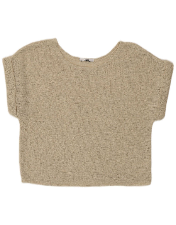 Zara Womens Crop Knit Blouse Top UK 16 Grand Beige