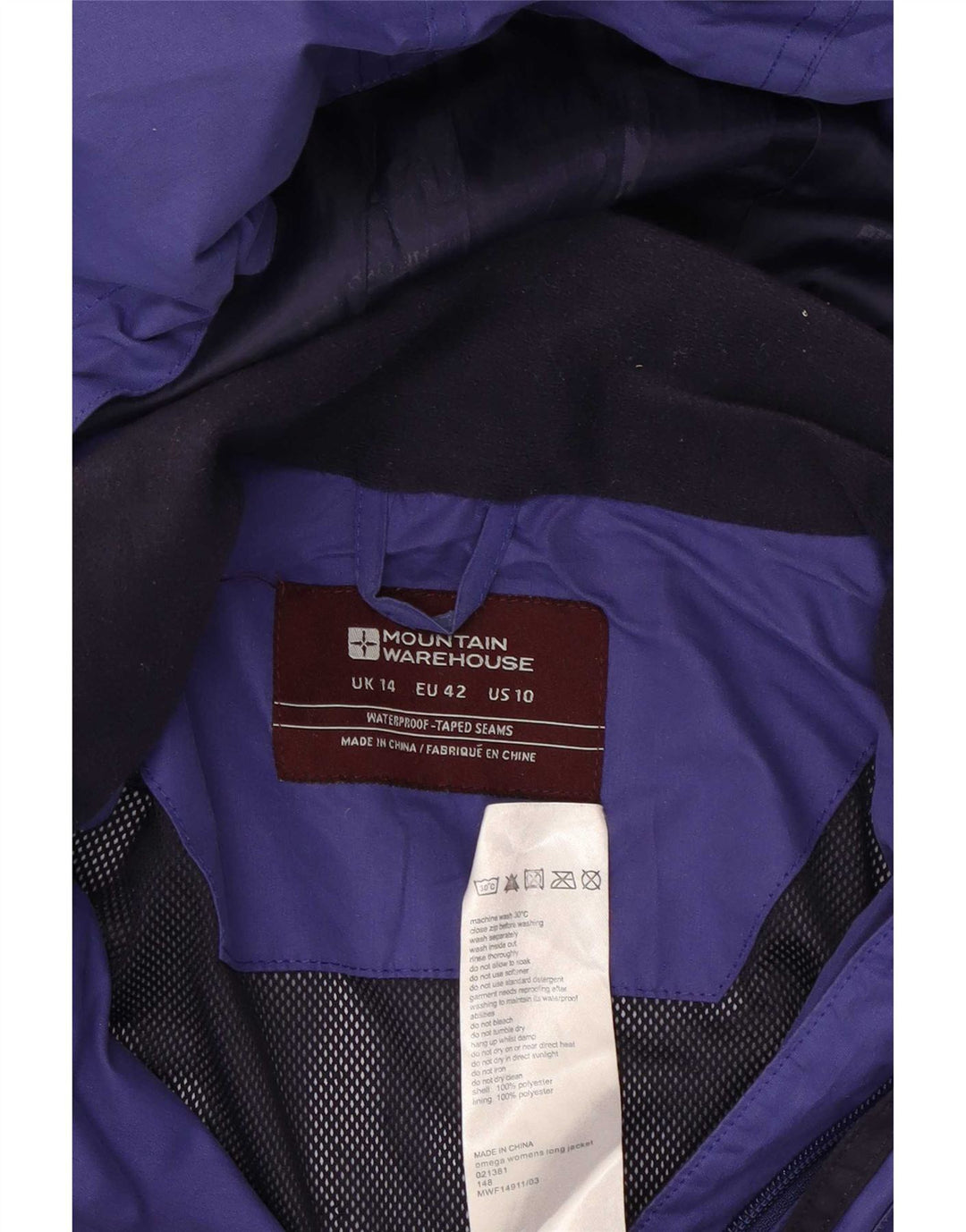 Mountain Warehouse Imperméable à capuche pour femme UK 14 Large Violet Polyester