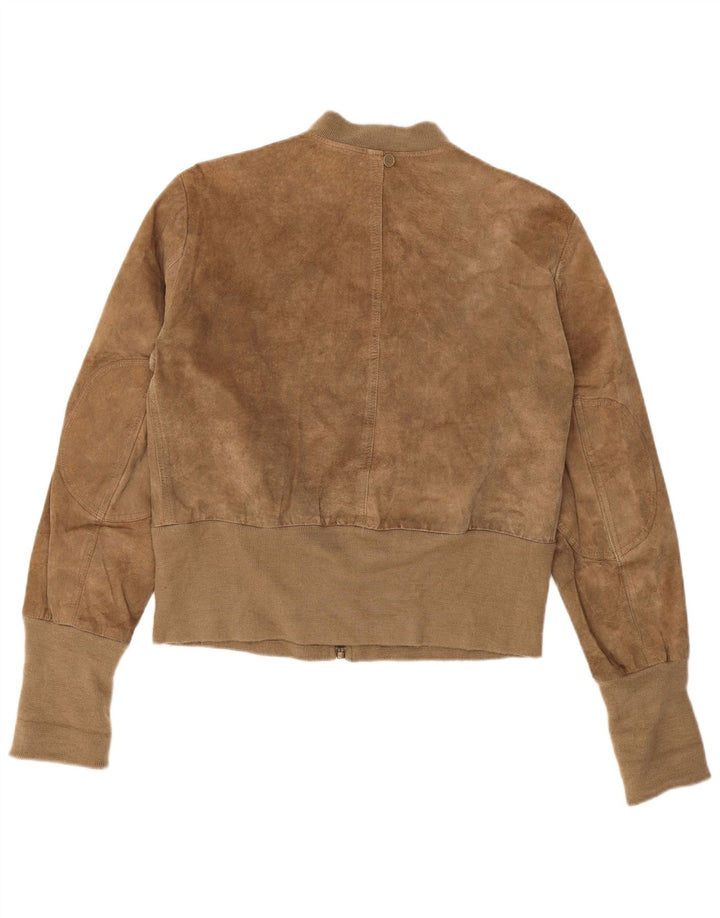 PROJECT Veste en daim pour femme UK 14 Cuir beige moyen