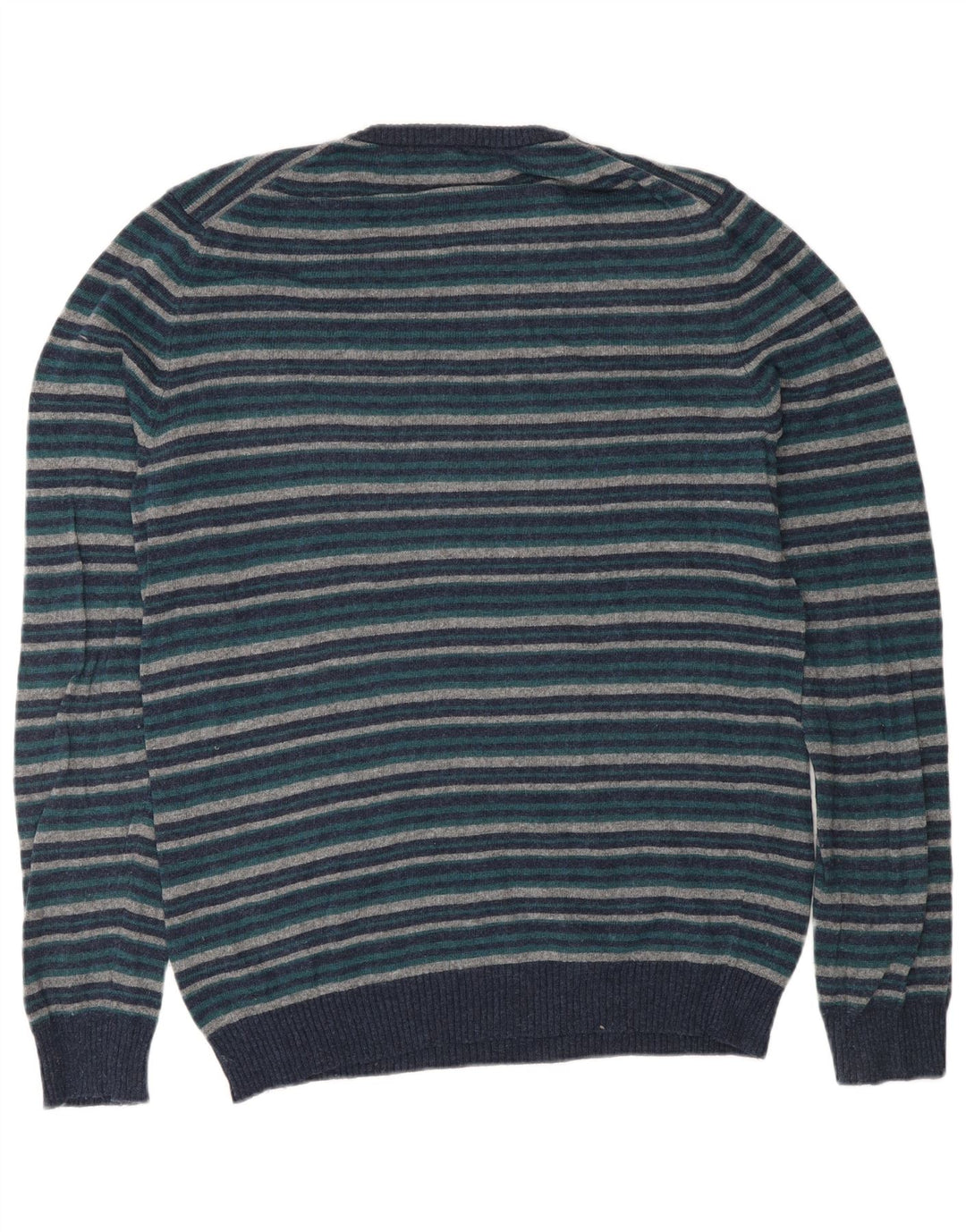 BENETTON Pull à col rond pour homme en laine rayée bleu marine