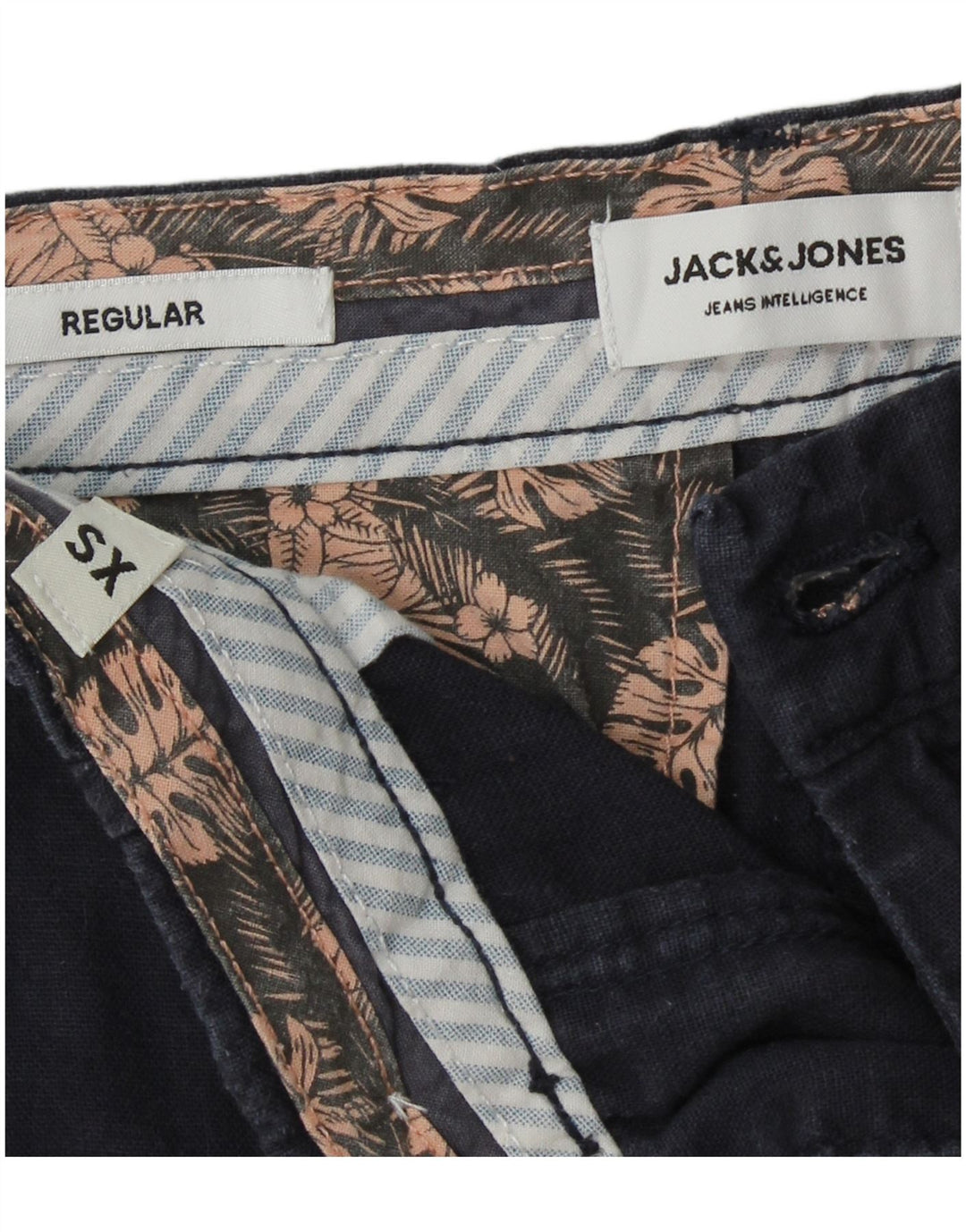 JACK & JONES Short Chino Homme Coupe Regular XS W28 Bleu Marine Lin