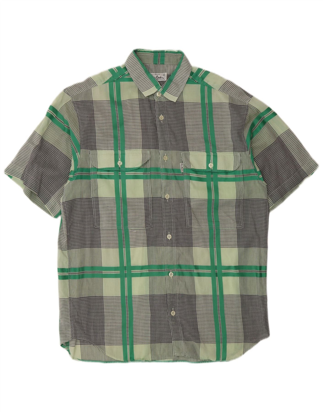 Pierre Cardin Chemise à manches courtes pour homme à carreaux vert moyen