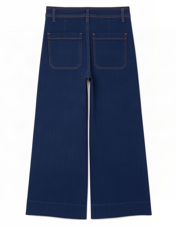Zara Jean taille haute à jambe large pour femme EU 38 Small W28 L27 Bleu Coton
