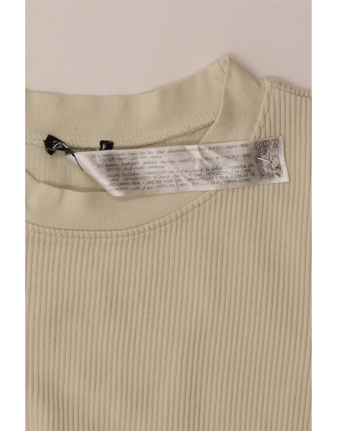 Zara T-shirt court pour femme UK 12 Medium Off White Nylon