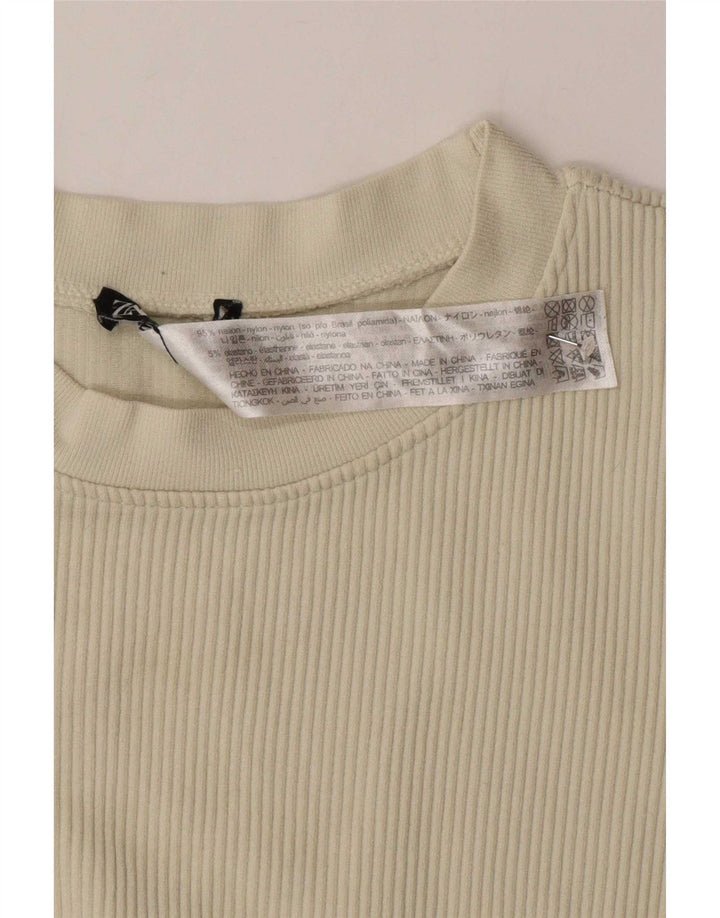 Zara T-shirt court pour femme UK 12 Medium Off White Nylon
