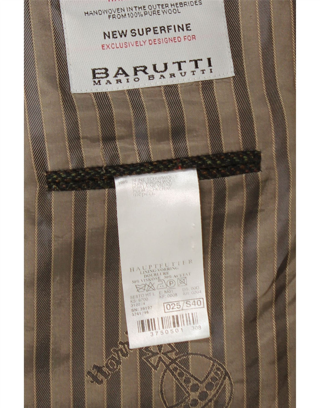 Mario Barutti Veste blazer à 3 boutons pour homme UK 46 3XL Kaki à carreaux en laine vierge